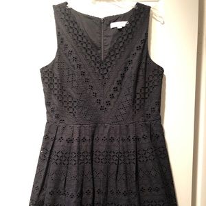 Loft Black Lace Patterned cutout A-line dress
